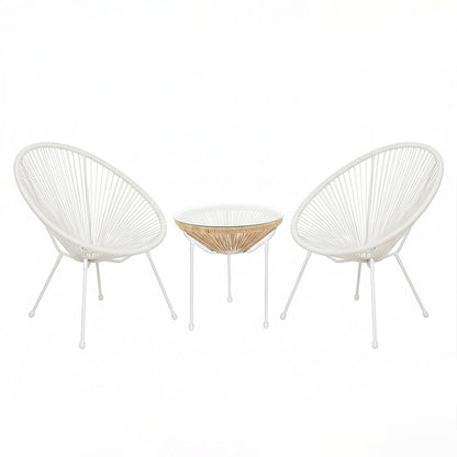 Acapulco Outdoor Lounge Chair set 3 pieces white metal frame with PE rattan in natural color D50x52 cm