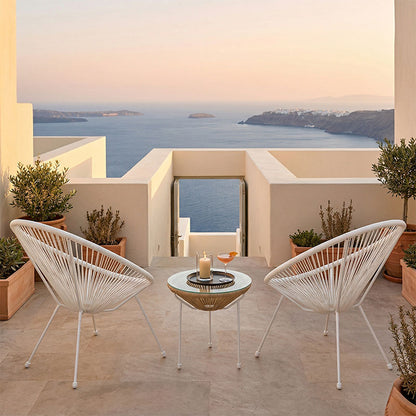 Acapulco Outdoor Lounge Chair set 3 pieces white metal frame with PE rattan in natural color D50x52 cm