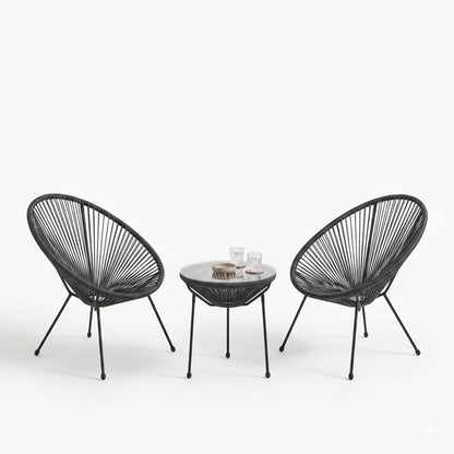 Acapulco Outdoor Lounge Chair set 3 pieces black metal frame with PE rattan D50x52 cm