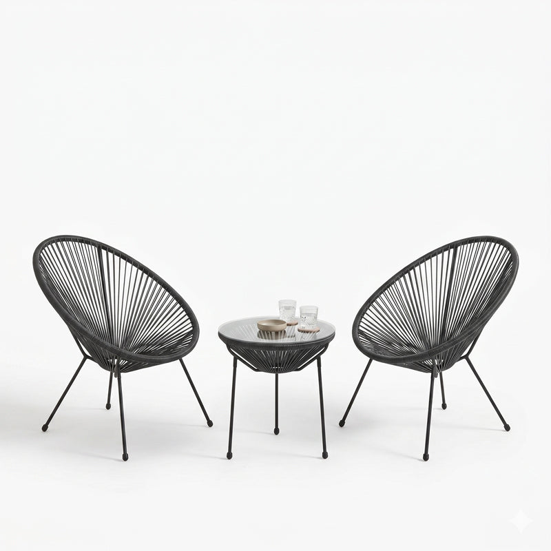 Acapulco Outdoor Lounge Chair set 3 pieces black metal frame with PE rattan D50x52 cm