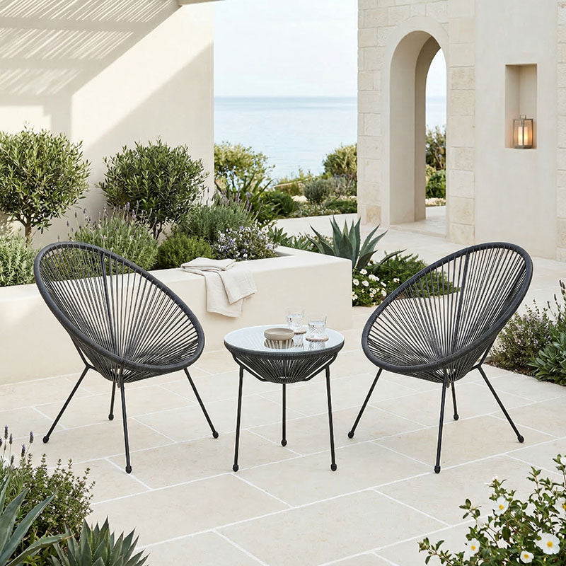 Acapulco Outdoor Lounge Chair set 3 pieces black metal frame with PE rattan D50x52 cm