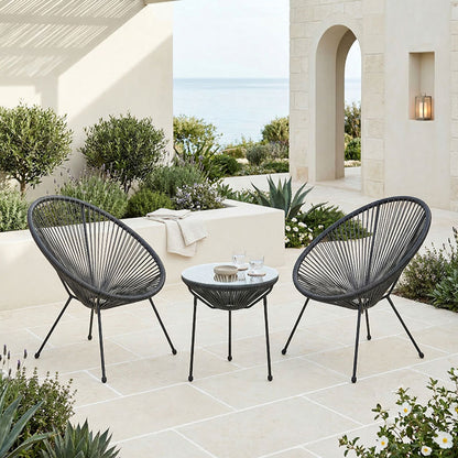 Acapulco Outdoor Lounge Chair set 3 pieces black metal frame with PE rattan D50x52 cm