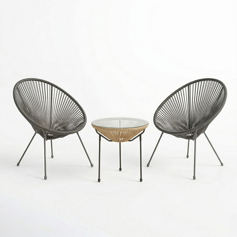 Acapulco Outdoor Lounge Chair set 3 pieces black metal frame with PE rattan in natural color D50x52 cm