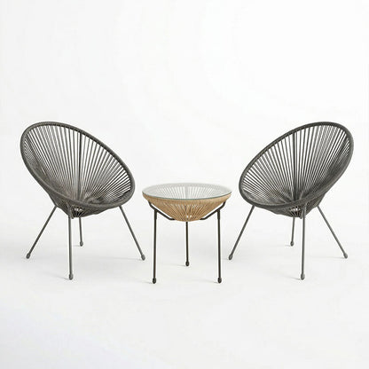 Acapulco Outdoor Lounge Chair set 3 pieces black metal frame with PE rattan in natural color D50x52 cm