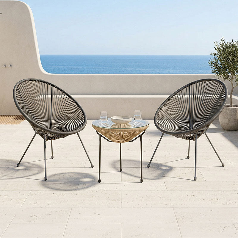 Acapulco Outdoor Lounge Chair set 3 pieces black metal frame with PE rattan in natural color D50x52 cm