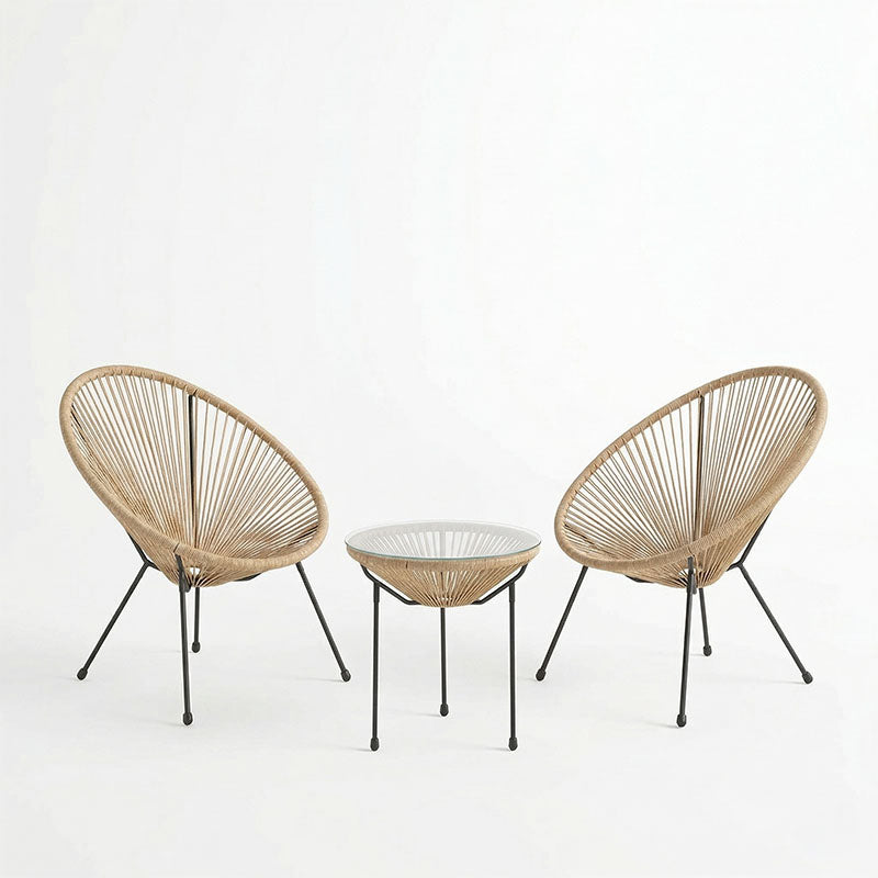 Acapulco Outdoor Lounge Chair set 3 pieces black metal frame with PE rattan in natural color D50x52 cm