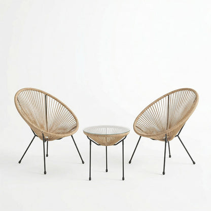 Acapulco Outdoor Lounge Chair set 3 pieces black metal frame with PE rattan in natural color D50x52 cm