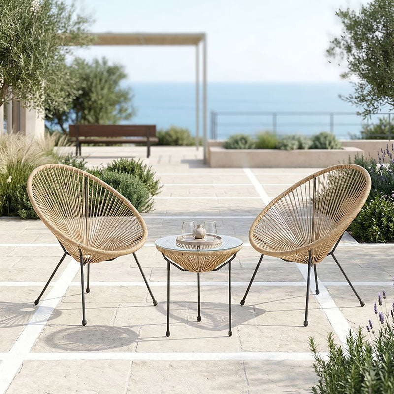 Acapulco Outdoor Lounge Chair set 3 pieces black metal frame with PE rattan in natural color D50x52 cm