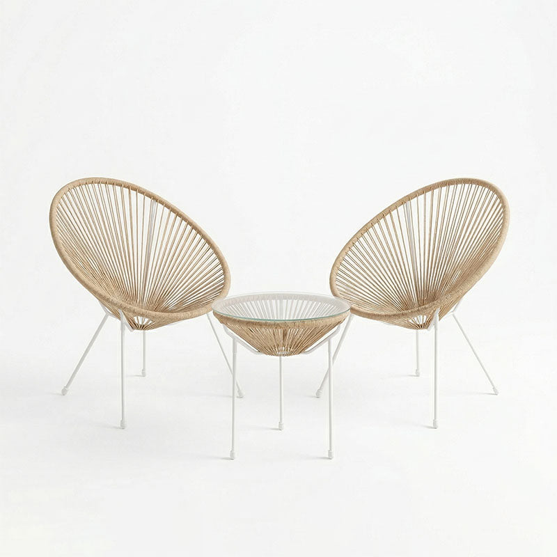 Acapulco Outdoor Lounge Chair set 3 pieces white metal frame with PE rattan in natural color D50x52 cm