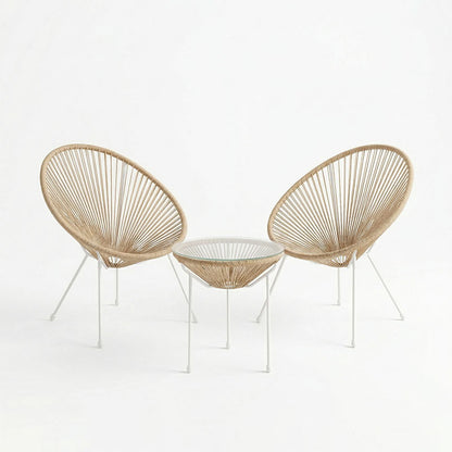Acapulco Outdoor Lounge Chair set 3 pieces white metal frame with PE rattan in natural color D50x52 cm