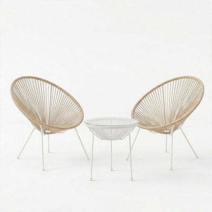 Acapulco Outdoor Lounge Chair set 3 pieces white metal frame with PE rattan in natural color D50x52 cm