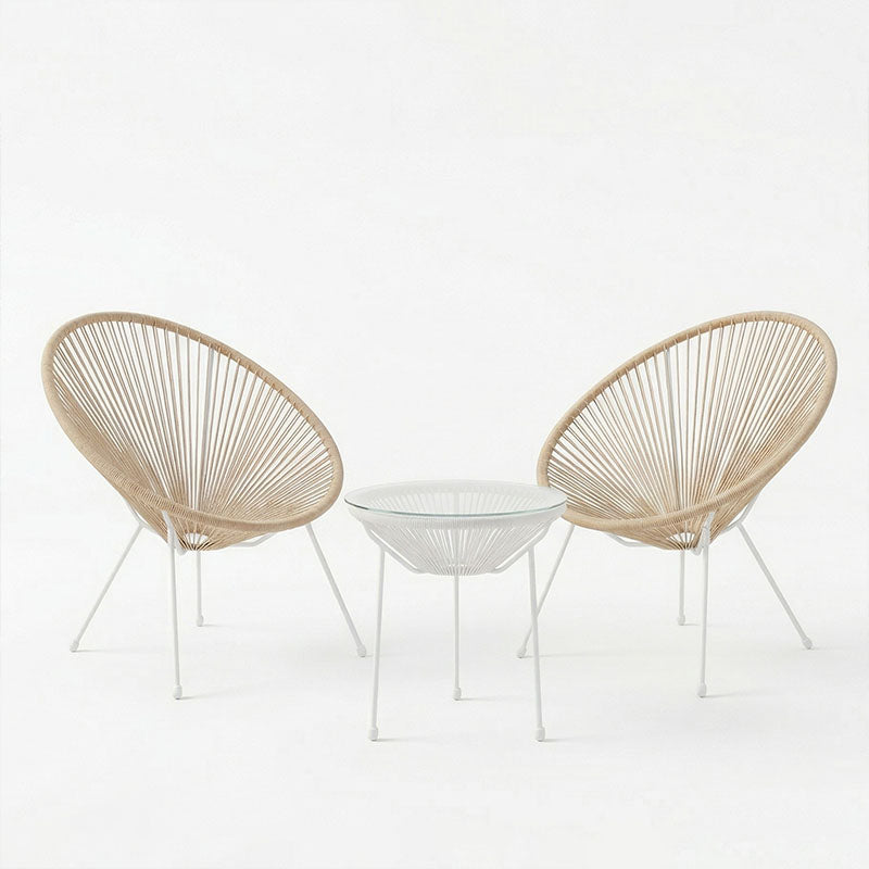 Acapulco Outdoor Lounge Chair set 3 pieces white metal frame with PE rattan in natural color D50x52 cm