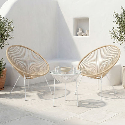 Acapulco Outdoor Lounge Chair set 3 pieces white metal frame with PE rattan in natural color D50x52 cm