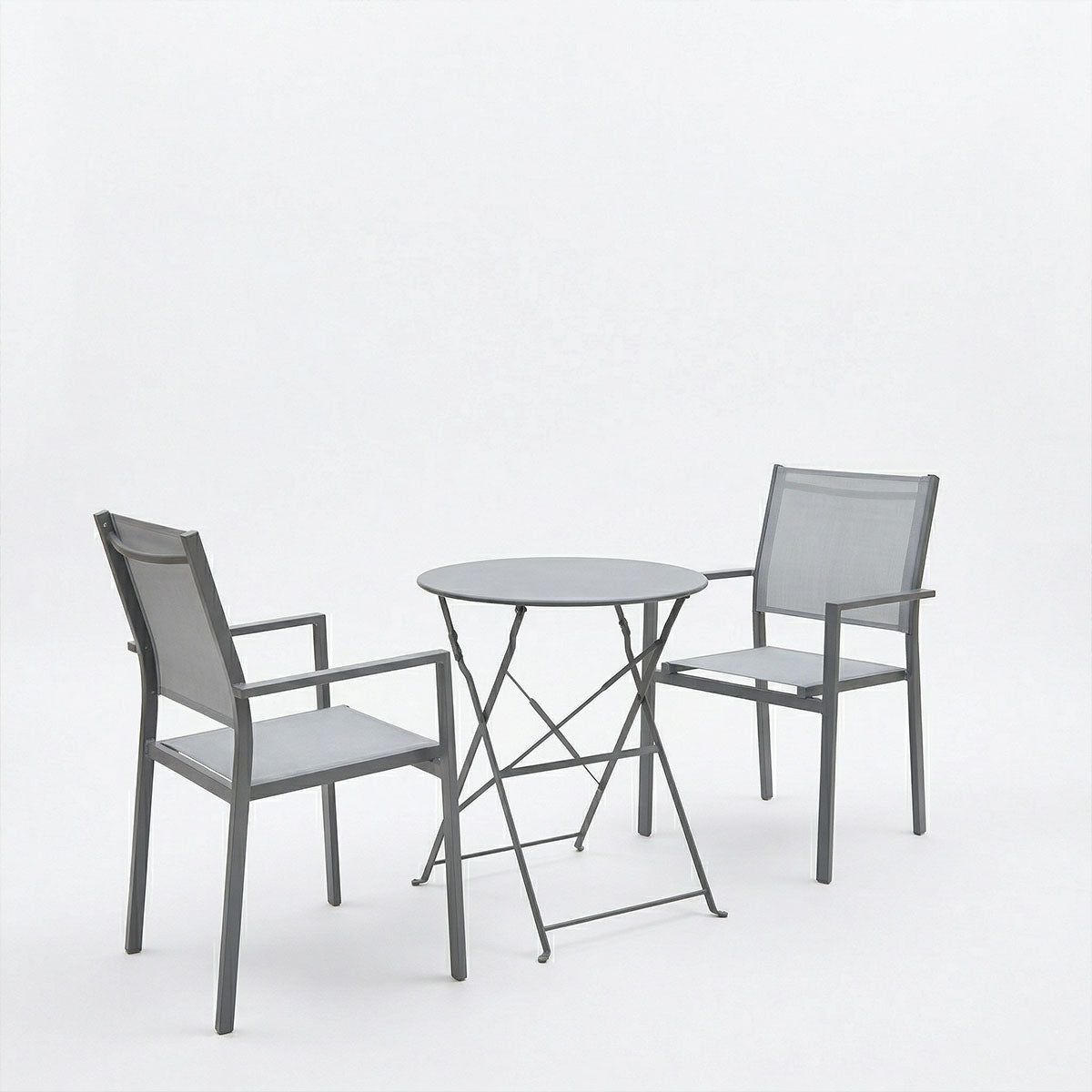 Bistro Confidence dining 3-piece set anthracite metal frame with gray textilene D60×71 cm