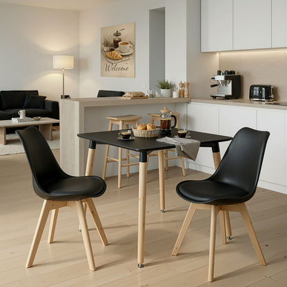 Dining Room with Gaston Chairs and Natali Table black 80x80x76cm Set of 3pcs
