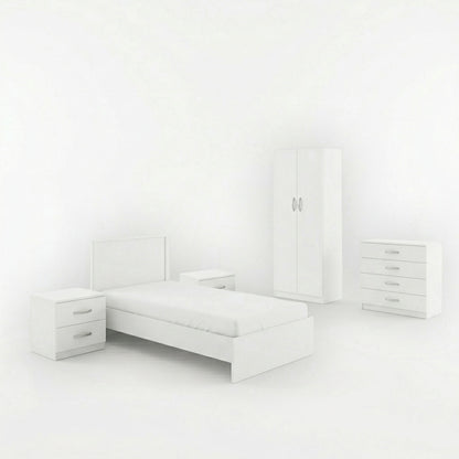 Athos White Bedroom Set with Bed 90x190cm Set of 5pcs