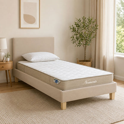 Bed with mattress Nevil-Nemesis fabric ecru-natural shade leg 90x190cm