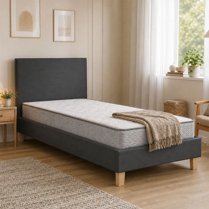 Bed with mattress Nevil-Perfecto fabric anthracite-natural shade leg 90x190cm