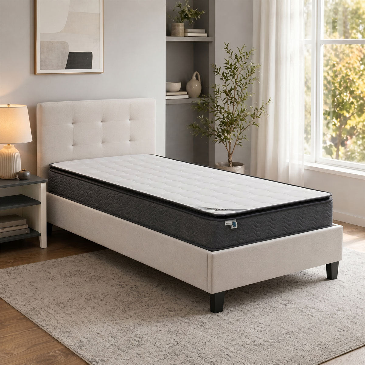 Bed with mattress Mago-Perfecto fabric ecru 100x200cm