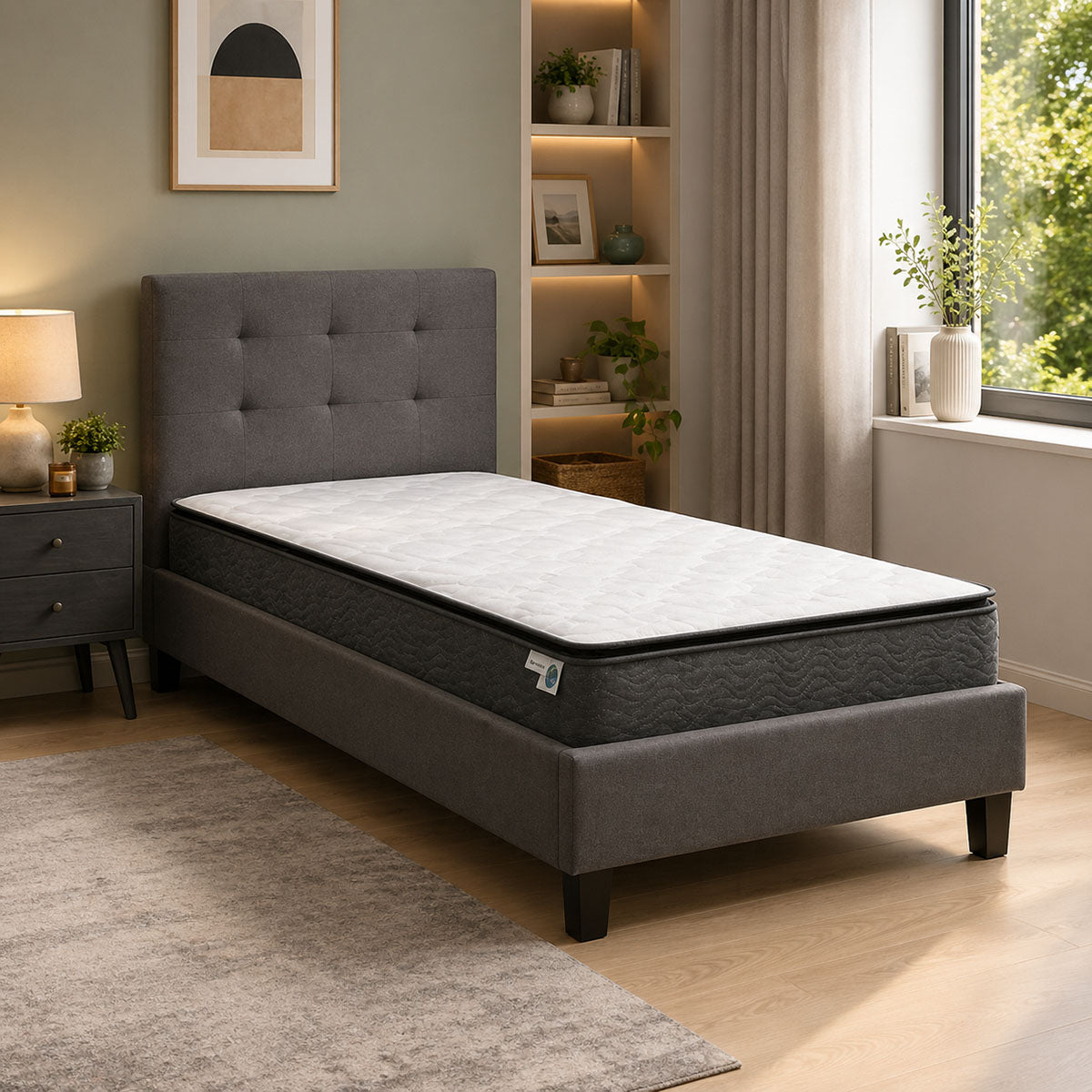 Bed with mattress Mago-Perfecto fabric anthracite 100x200cm