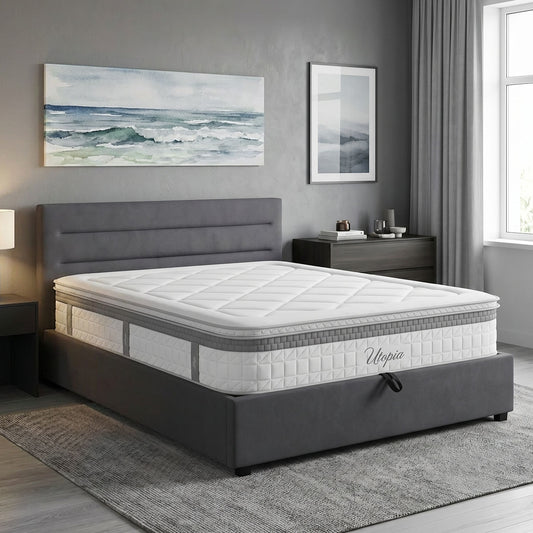 Bed with mattress and storage space Molito-Utopia velvet anthracite 150x200cm