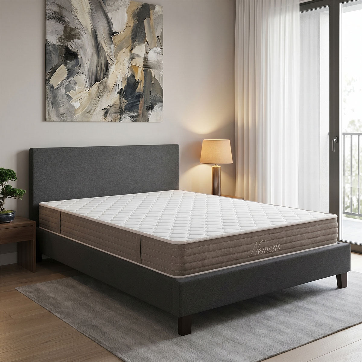 Bed with mattress Nevil-Nemesis anthracite fabric 150x200cm