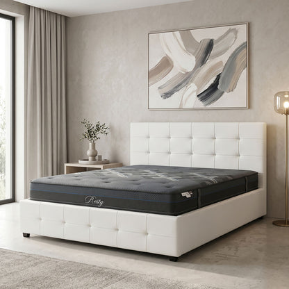 Bed with mattress and storage space Roi-Resty PU white 160x200cm