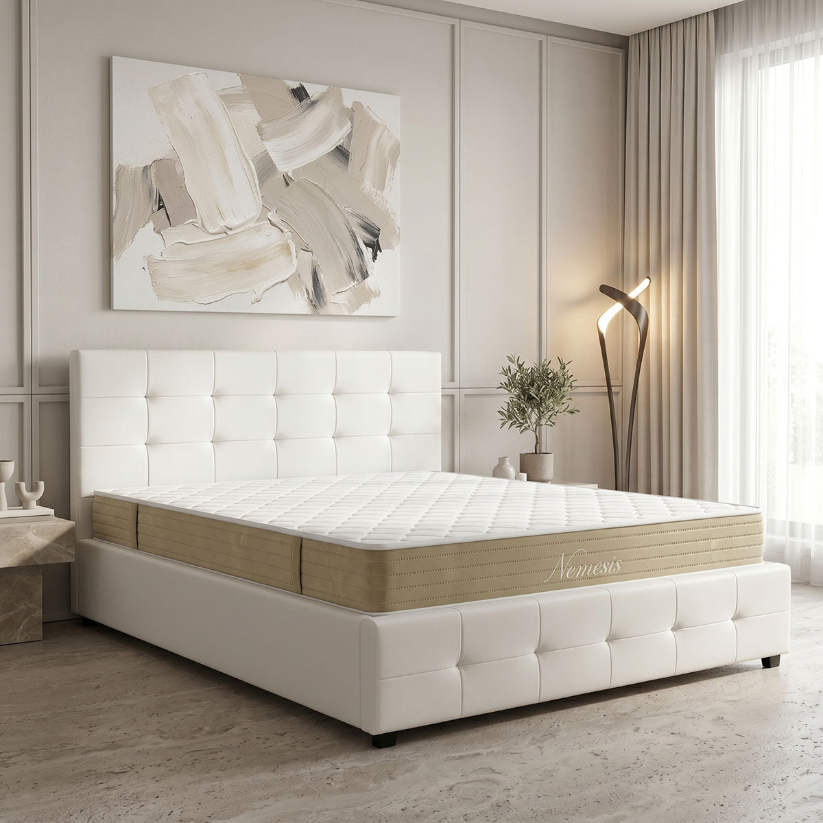 Bed with mattress and storage space Roi-Nemesis PU white 160x200cm