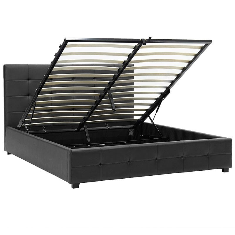 Bed with mattress and storage space Roi-Resty PU black 160x200cm