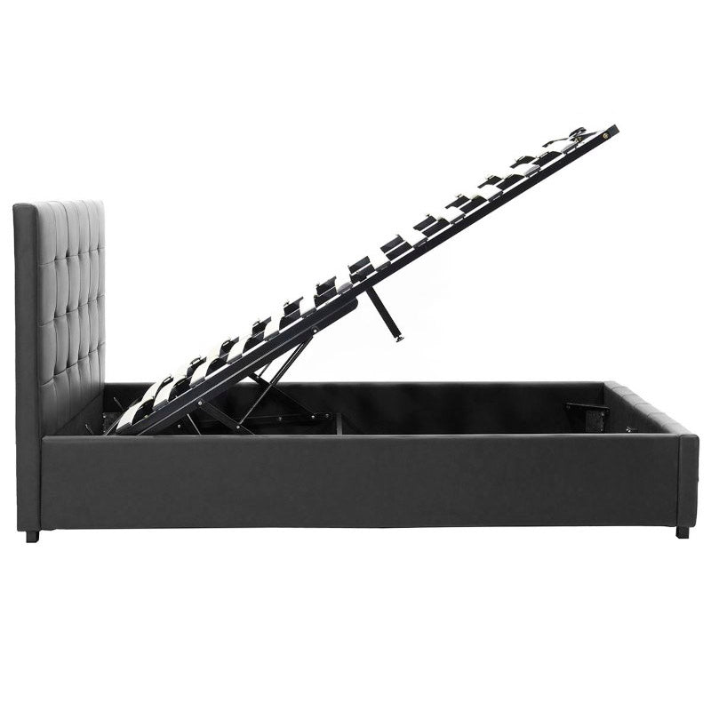 Bed with mattress and storage space Roi-Resty PU black 160x200cm
