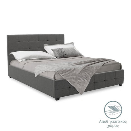 Bed with mattress and storage space Roi-Nemesis fabric charcoal 160x200cm