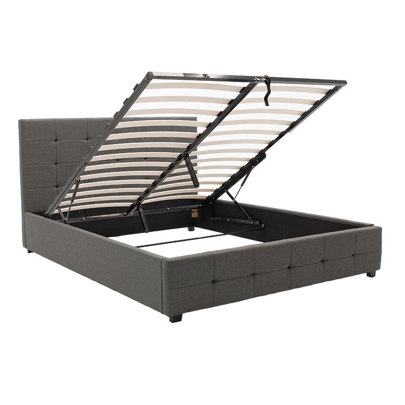 Bed with mattress and storage space Roi-Nemesis fabric charcoal 160x200cm