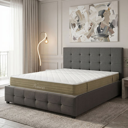 Bed with mattress and storage space Roi-Nemesis fabric charcoal 160x200cm