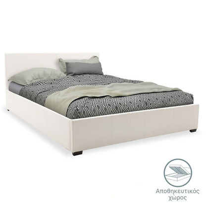 Bed with mattress and storage space Norse-Resty PU white 160x200cm