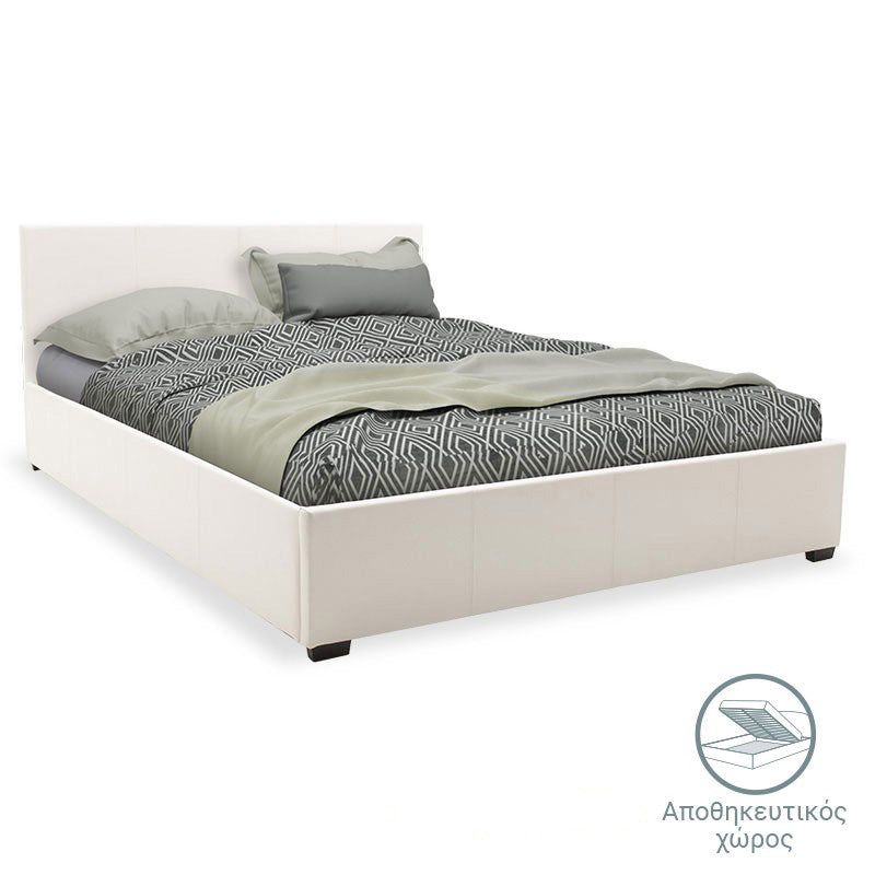 Bed with mattress and storage space Norse-Resty PU white 160x200cm