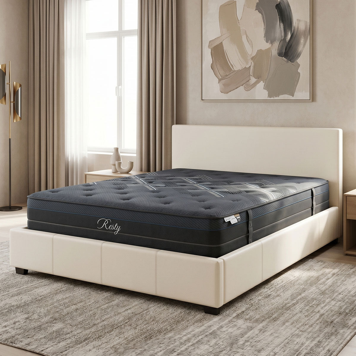 Bed with mattress and storage space Norse-Resty PU white 160x200cm