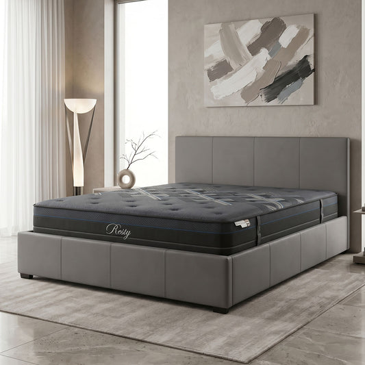 Bed with mattress and storage space Norse-Resty gray PU 160x200cm