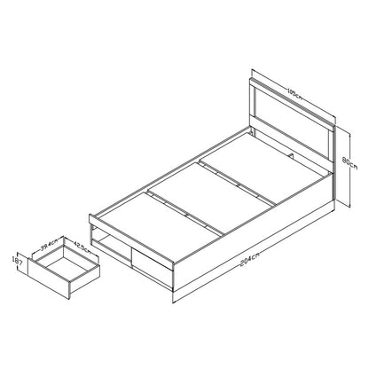 Bed with mattress and drawer Olympus-Perfecto sonoma 100x200cm