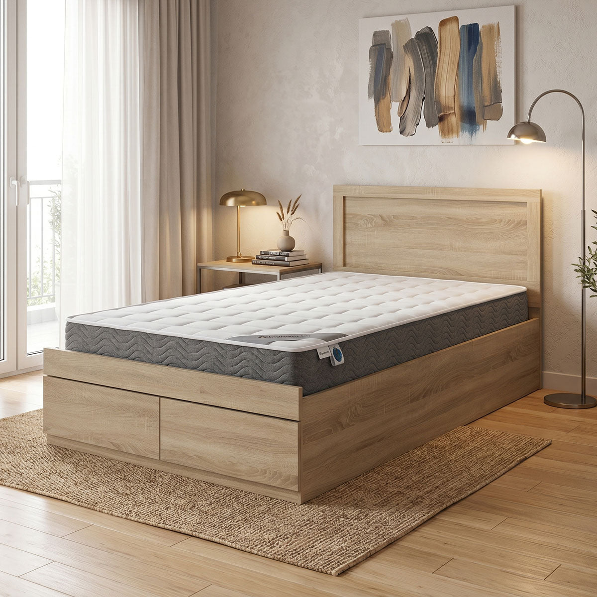 Bed with mattress and drawer Olympus-Perfecto sonoma 100x200cm