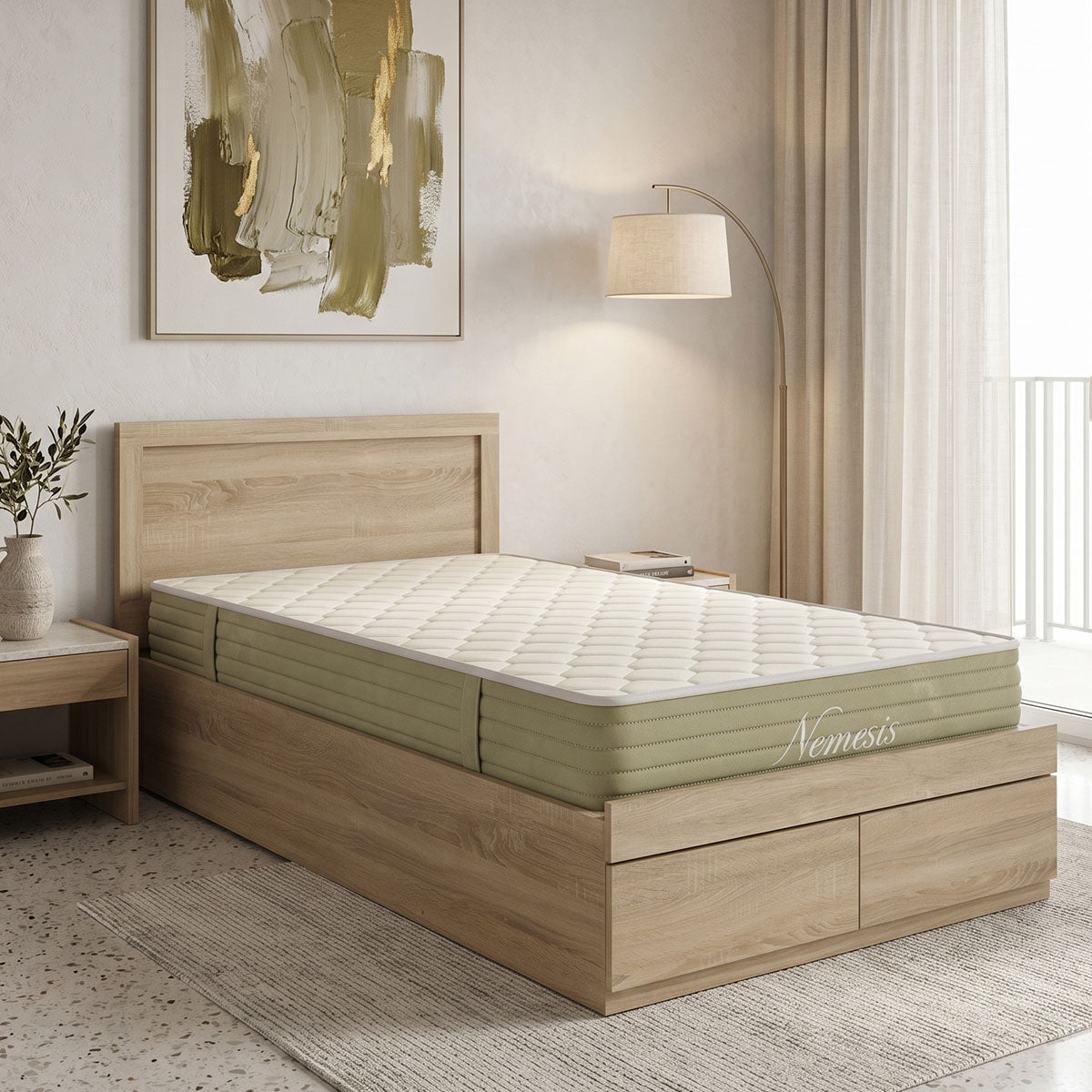 Bed with mattress and drawer Olympus-Nemesis sonoma 100x200cm