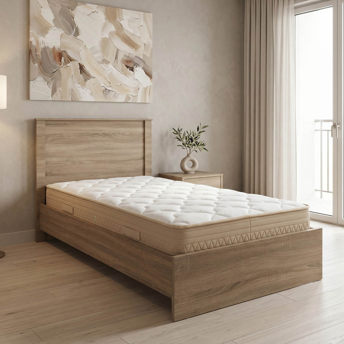 Bed with mattress Athos Sleepy sonoma 90x190cm