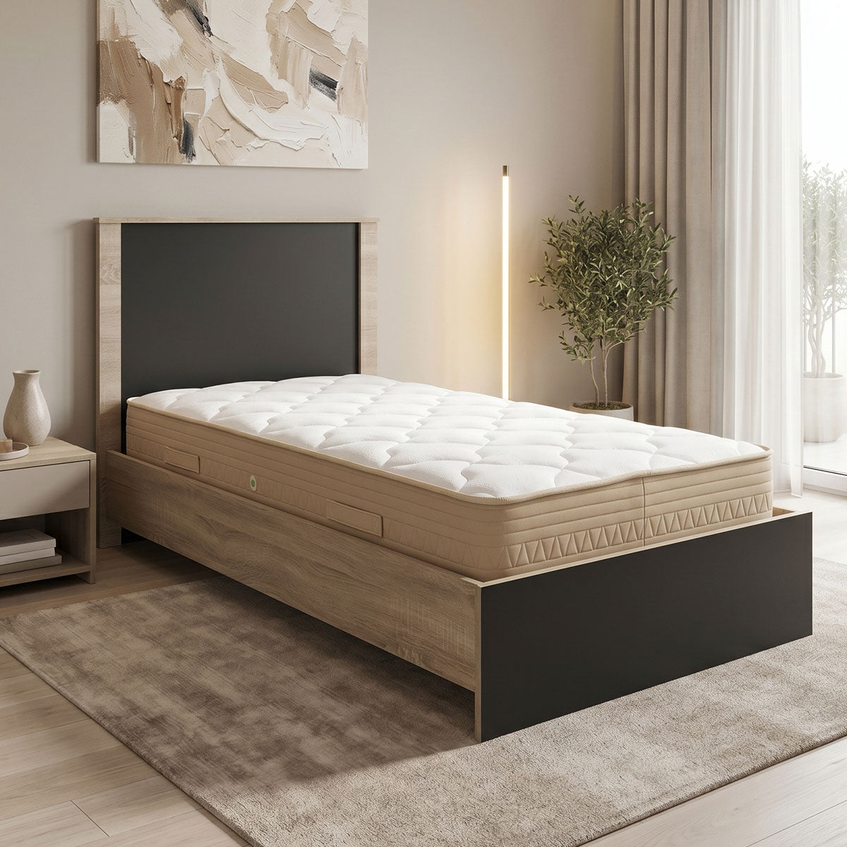 Bed with mattress Athos Sleepy sonoma–anthracite 90x190cm
