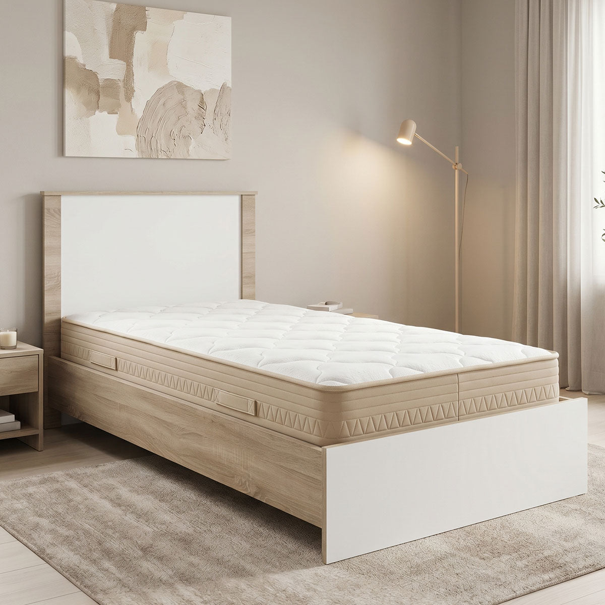 Bed with mattress Athos Sleepy sonoma white 90x190cm
