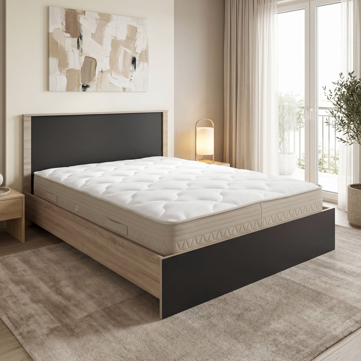 Bed with mattress Athos Sleepy pakoworld sonoma anthracite 160x200cm