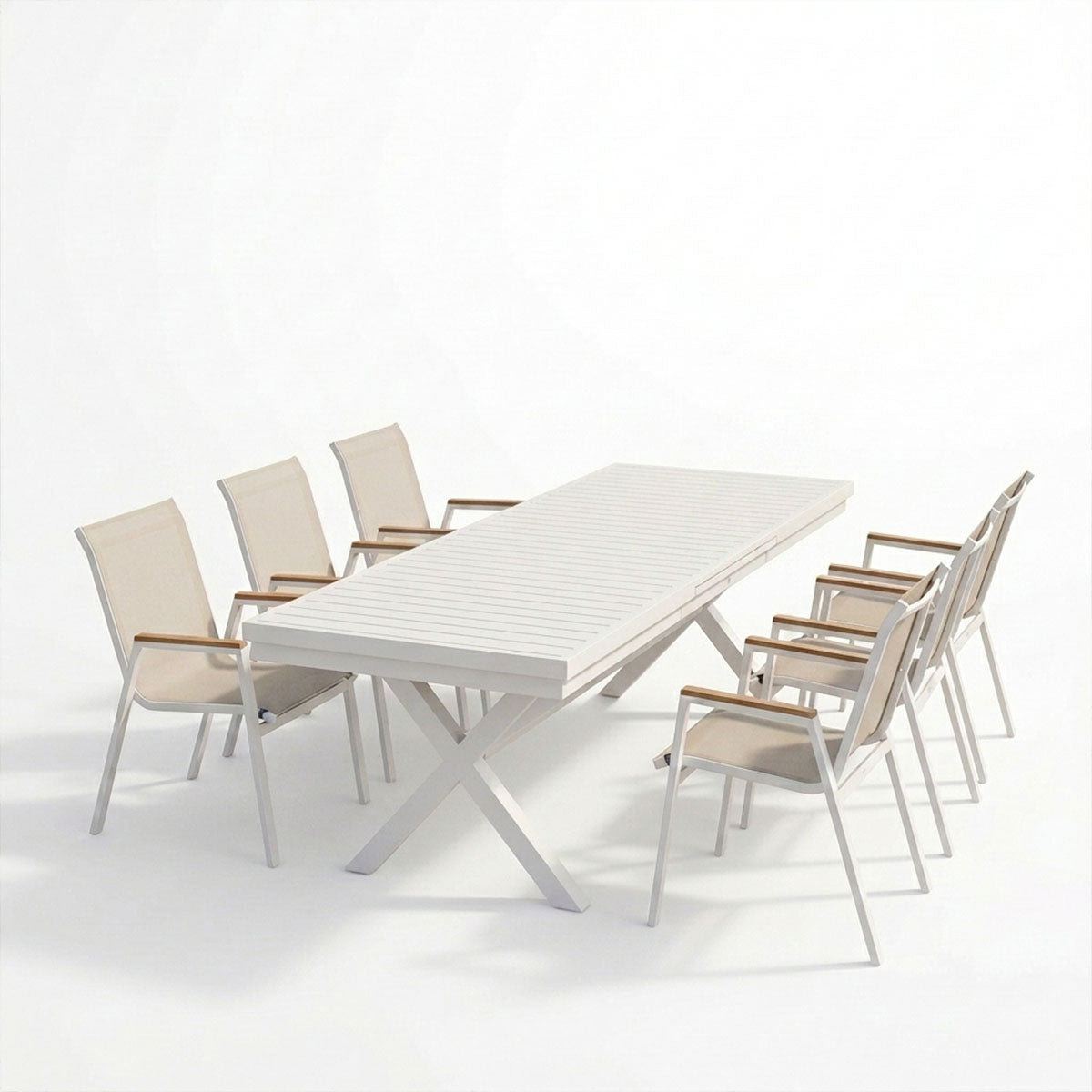 Dining set Dagyn Azelie set 7pcs white aluminum with beige textilene 180-240x90x76cm