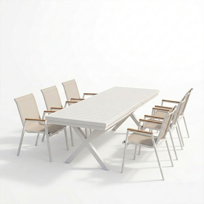 Dining set Dagyn Azelie set 7pcs white aluminum with beige textilene 180-240x90x76cm