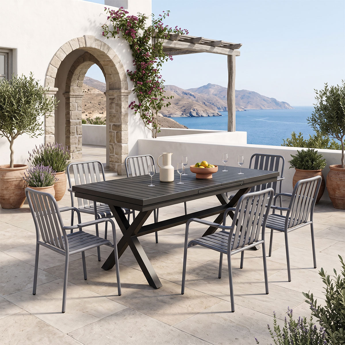 Dining set Dagyn Vista set 7pcs anthracite aluminum 180-240x90x76cm