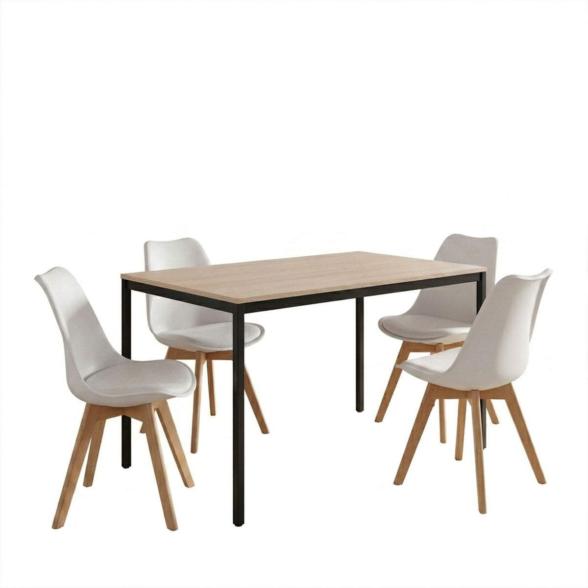 Dining set with Gaston white Chairs and Faragio Table black with natural shade 120x75x75cm set 5pcs