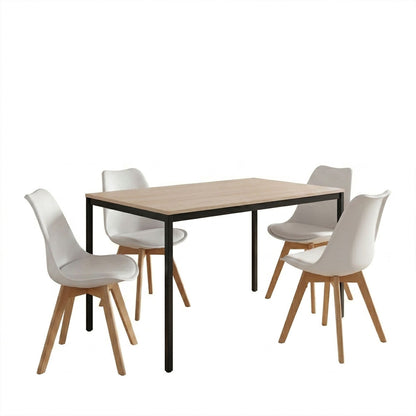 Dining set with Gaston white Chairs and Faragio Table black with natural shade 120x75x75cm set 5pcs