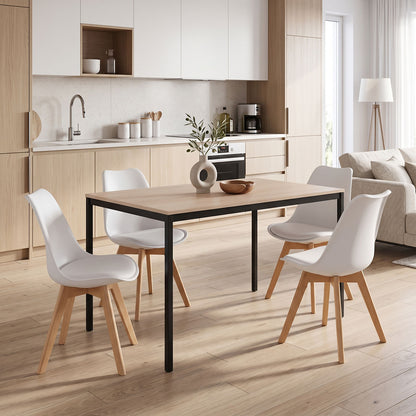 Dining set with Gaston white Chairs and Faragio Table black with natural shade 120x75x75cm set 5pcs